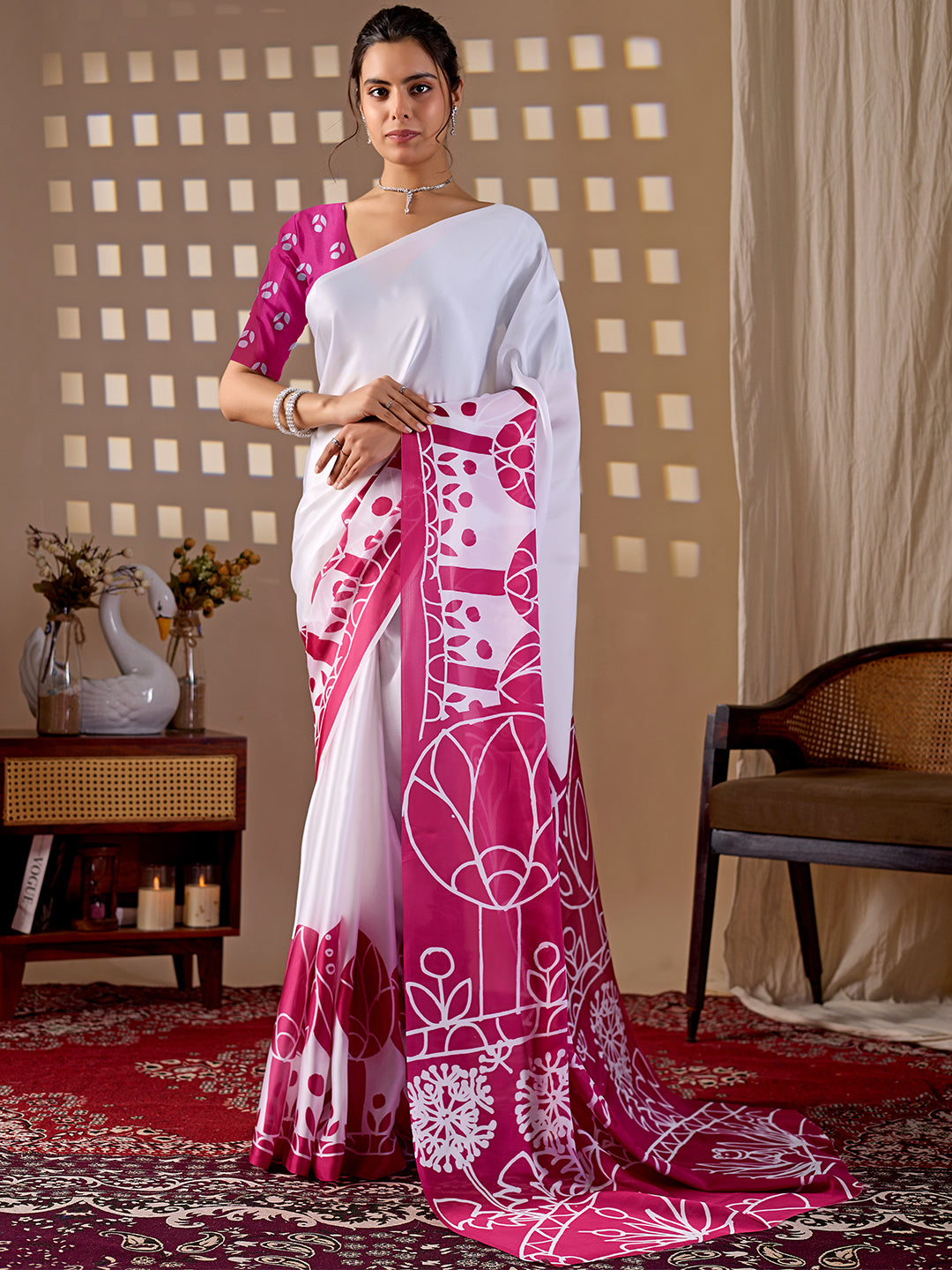 Women's Satin Georgette Saree With Unstitched Blouse Piece