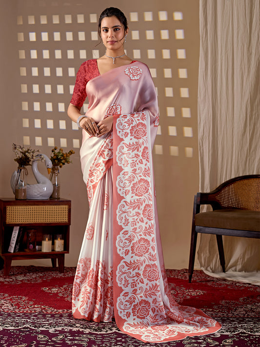 Women's Satin Georgette Saree With Unstitched Blouse Piece
