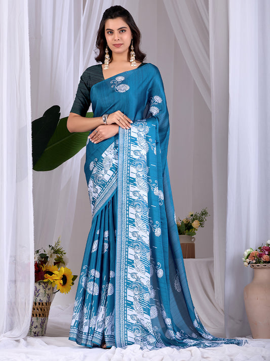 Women's Satin Georgette Saree With Unstitched Blouse Piece