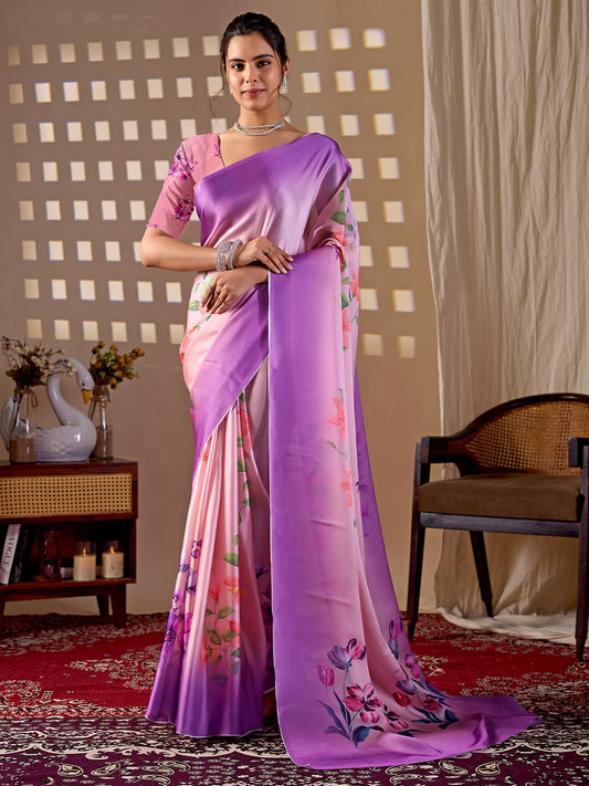 Women's Satin Georgette Saree With Unstitched Blouse Piece