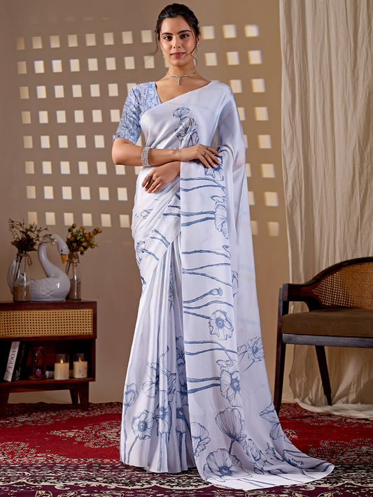 Women's Satin Georgette Saree With Unstitched Blouse Piece