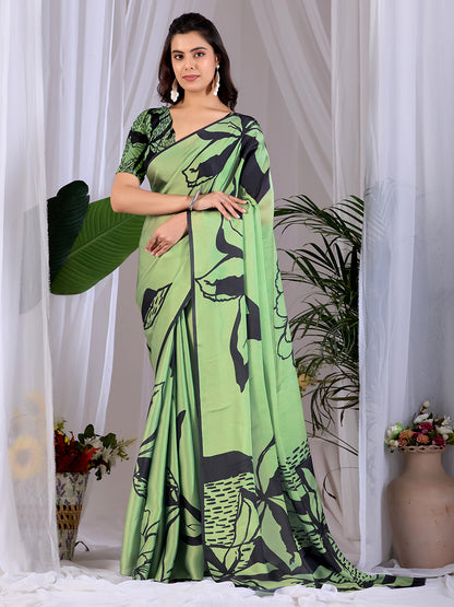 Women's Satin Georgette Saree With Unstitched Blouse Piece