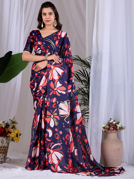Women's Satin Georgette Saree With Unstitched Blouse Piece