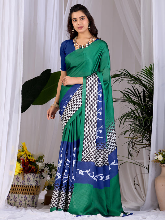 Women's Satin Georgette Saree With Unstitched Blouse Piece