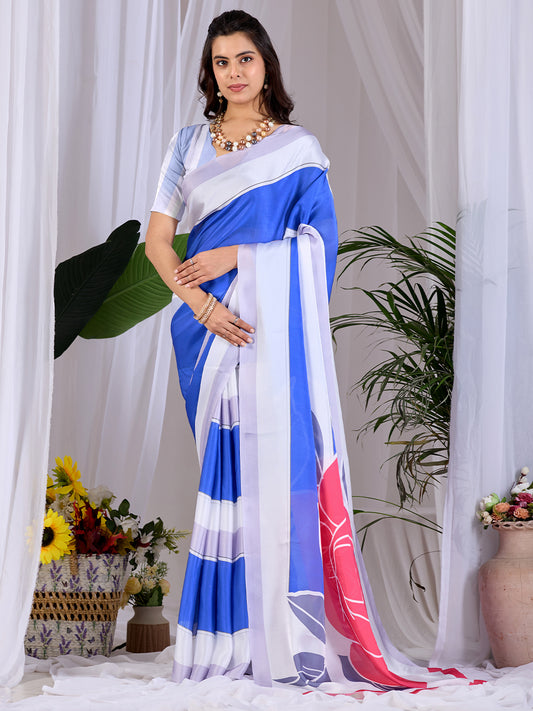 Women's Satin Georgette Saree With Unstitched Blouse Piece
