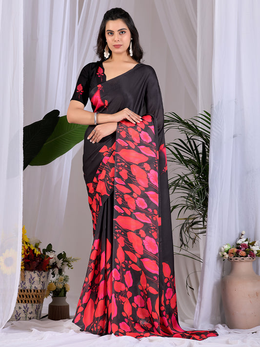 Women's Satin Georgette Saree With Unstitched Blouse Piece