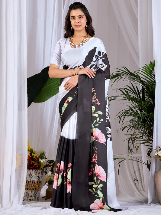 Women's Satin Georgette Saree With Unstitched Blouse Piece