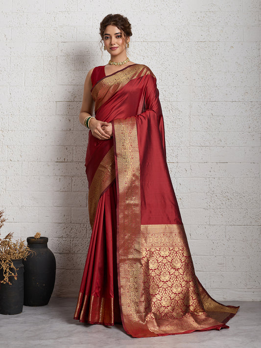 Women's Banarasi Silk Saree With Unstitched Blouse Piece