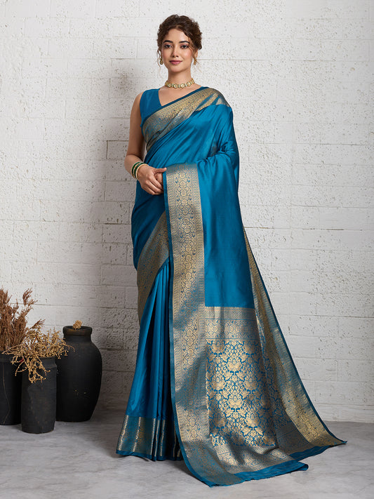 Women's Banarasi Silk Saree With Unstitched Blouse Piece