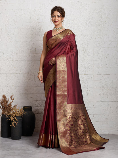 Women's Banarasi Silk Saree With Unstitched Blouse Piece