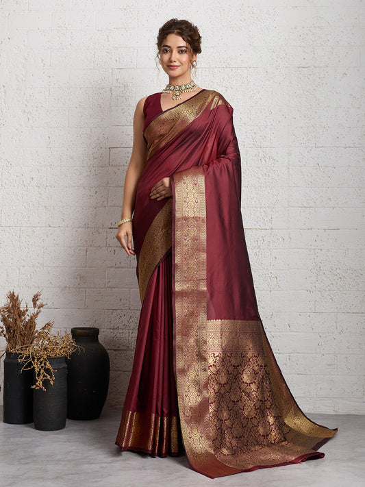 Women's Banarasi Silk Saree With Unstitched Blouse Piece