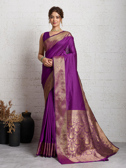 Women's Banarasi Silk Saree With Unstitched Blouse Piece