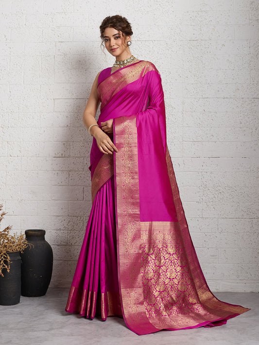 Women's Banarasi Silk Saree With Unstitched Blouse Piece