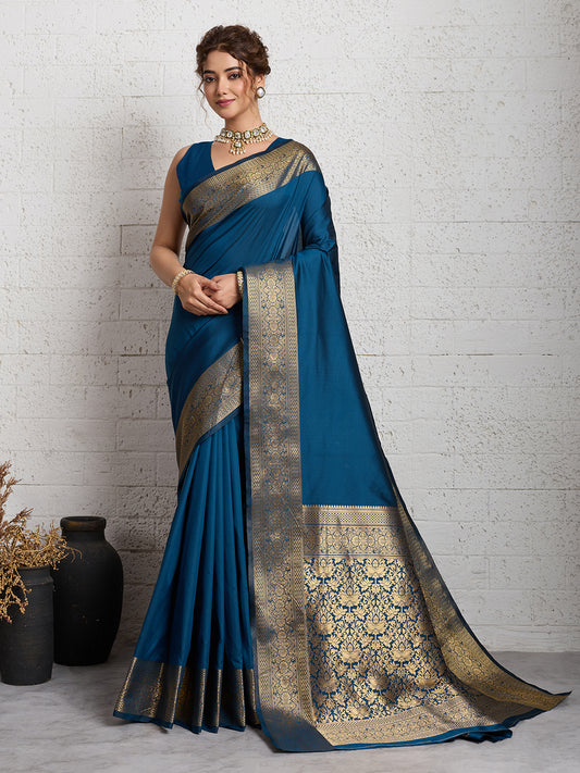 Women's Banarasi Silk Saree With Unstitched Blouse Piece