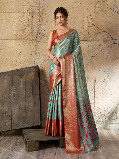 Women's Kanjivaram Silk Saree With Unstitched Blouse Piece