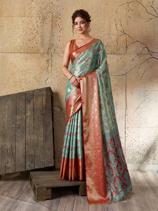 Women's Kanjivaram Silk Saree With Unstitched Blouse Piece