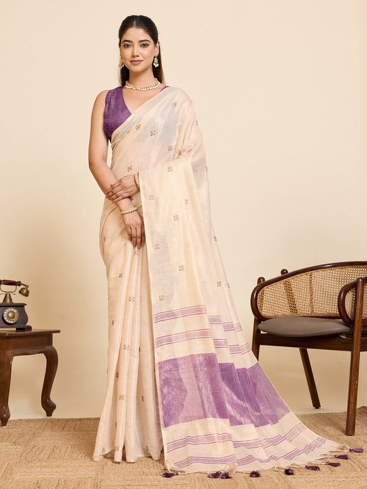 Women's Linen Saree With Unstitched Blouse Piece