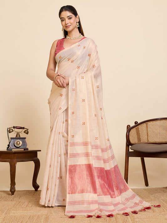 Women's Linen Saree With Unstitched Blouse Piece