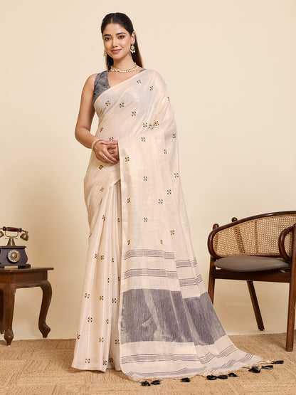 Women's Linen Saree With Unstitched Blouse Piece