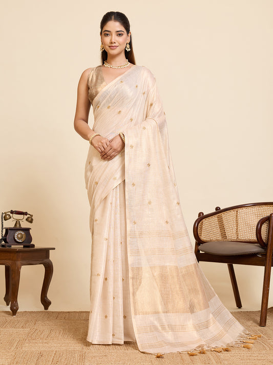 Women's Linen Saree With Unstitched Blouse Piece