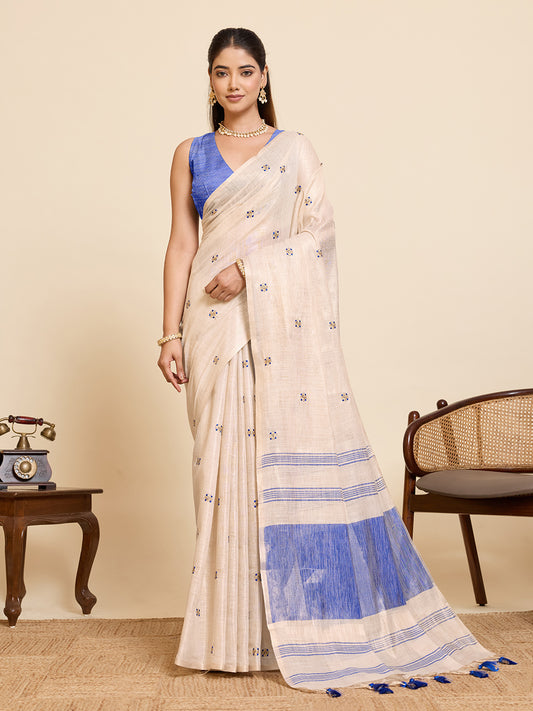 Women's Linen Saree With Unstitched Blouse Piece