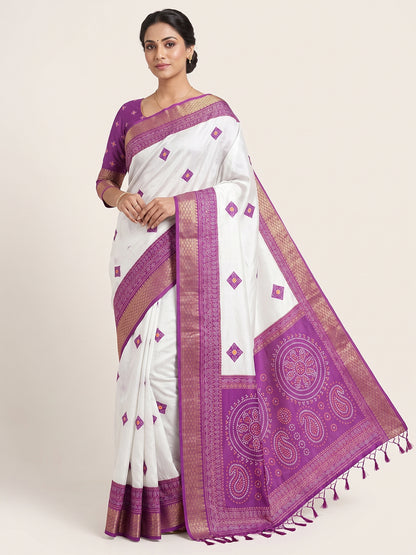Women's Banarasi Cotton Silk Saree With Unstitched Blouse Piece