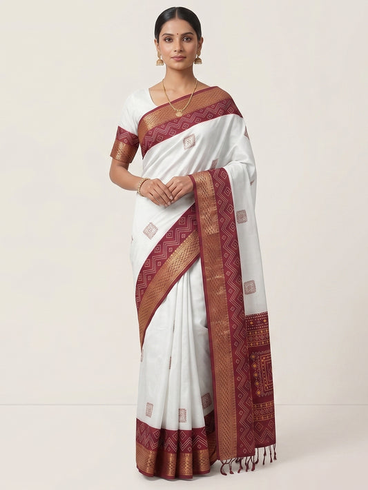 Women's Banarasi Cotton Silk Saree With Unstitched Blouse Piece