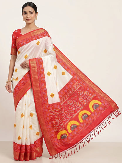 Women's Banarasi Cotton Silk Saree With Unstitched Blouse Piece