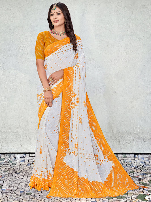 Women's Georgette Bandhani Saree With Unstitched Blouse Piece