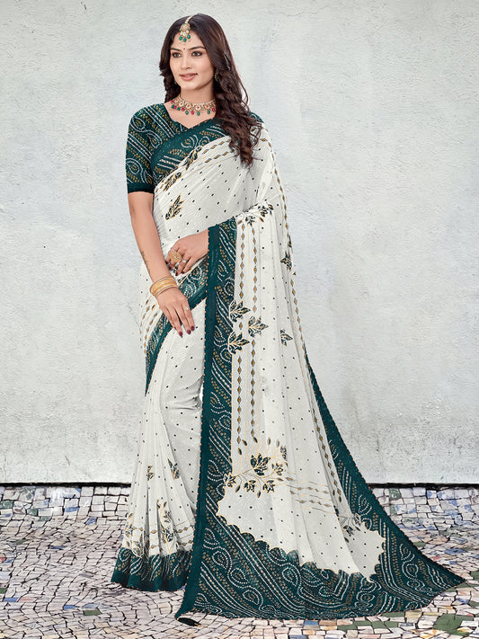 Women's Georgette Bandhani Saree With Unstitched Blouse Piece