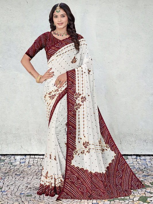 Women's Georgette Bandhani Saree With Unstitched Blouse Piece