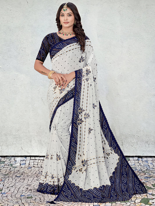 Women's Georgette Bandhani Saree With Unstitched Blouse Piece
