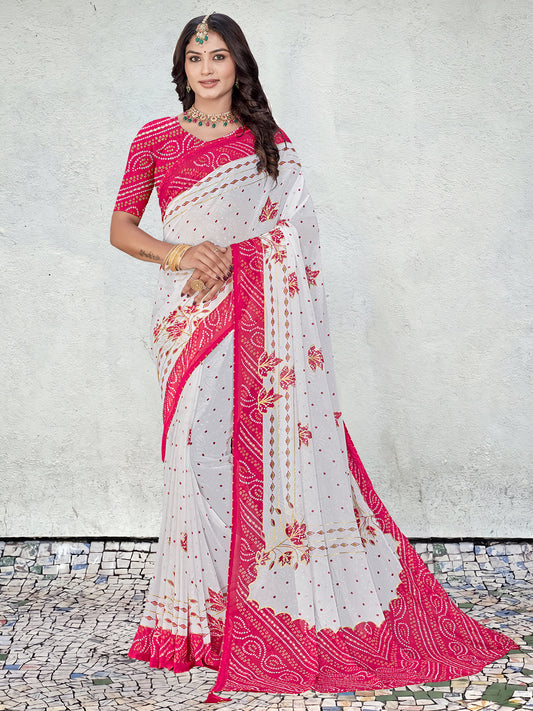 Women's Georgette Bandhani Saree With Unstitched Blouse Piece