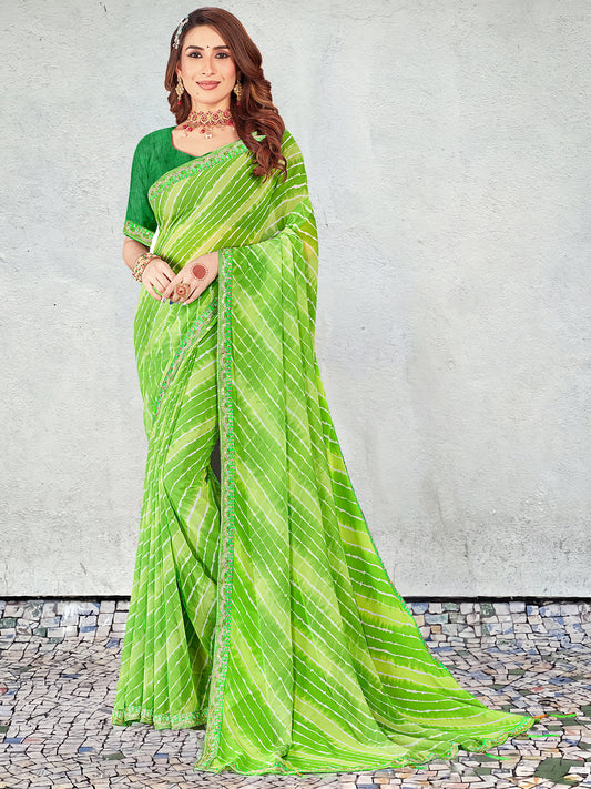 Women's Georgette Leheriya Saree With Unstitched Blouse Piece