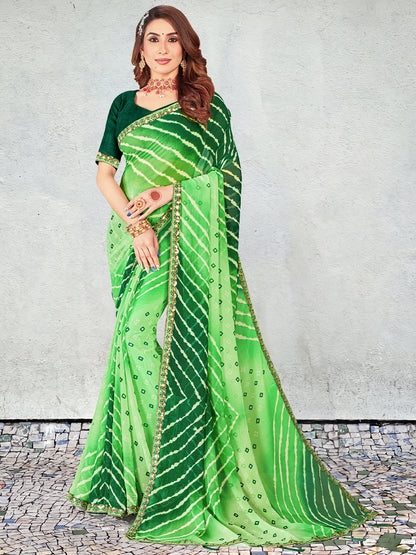 Women's Georgette Leheriya Saree With Unstitched Blouse Piece