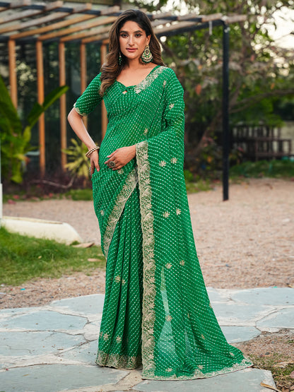 Women's Georgette Leheriya Saree With Unstitched Blouse Piece