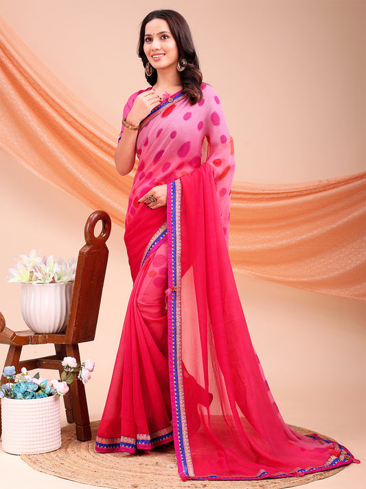 Women's Chiffon Printed Saree With Unstitched Blouse Piece