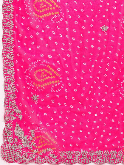 Women's Georgette Bandhani Saree With Unstitched Blouse Piece