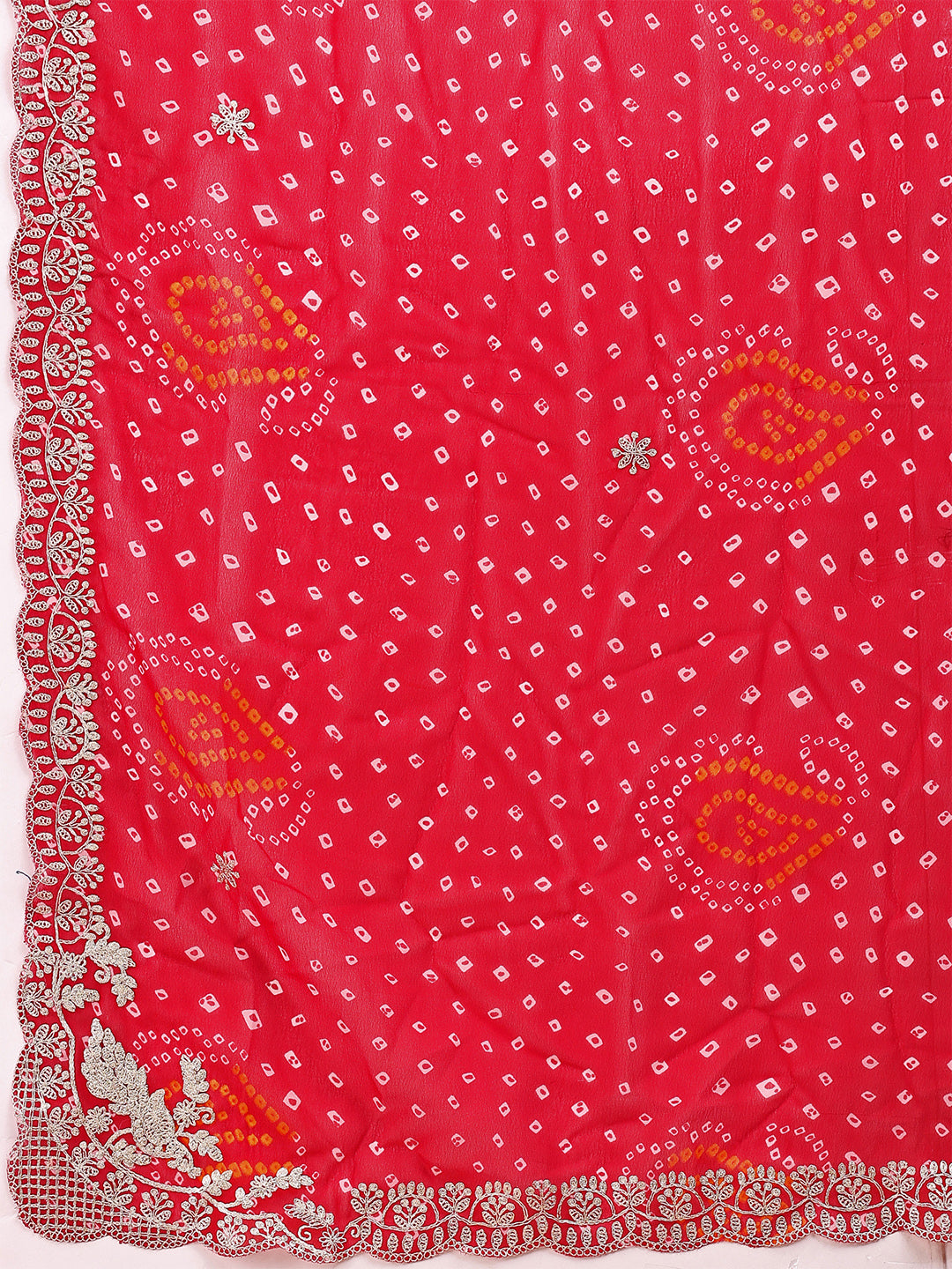 Women's Georgette Bandhani Saree With Unstitched Blouse Piece
