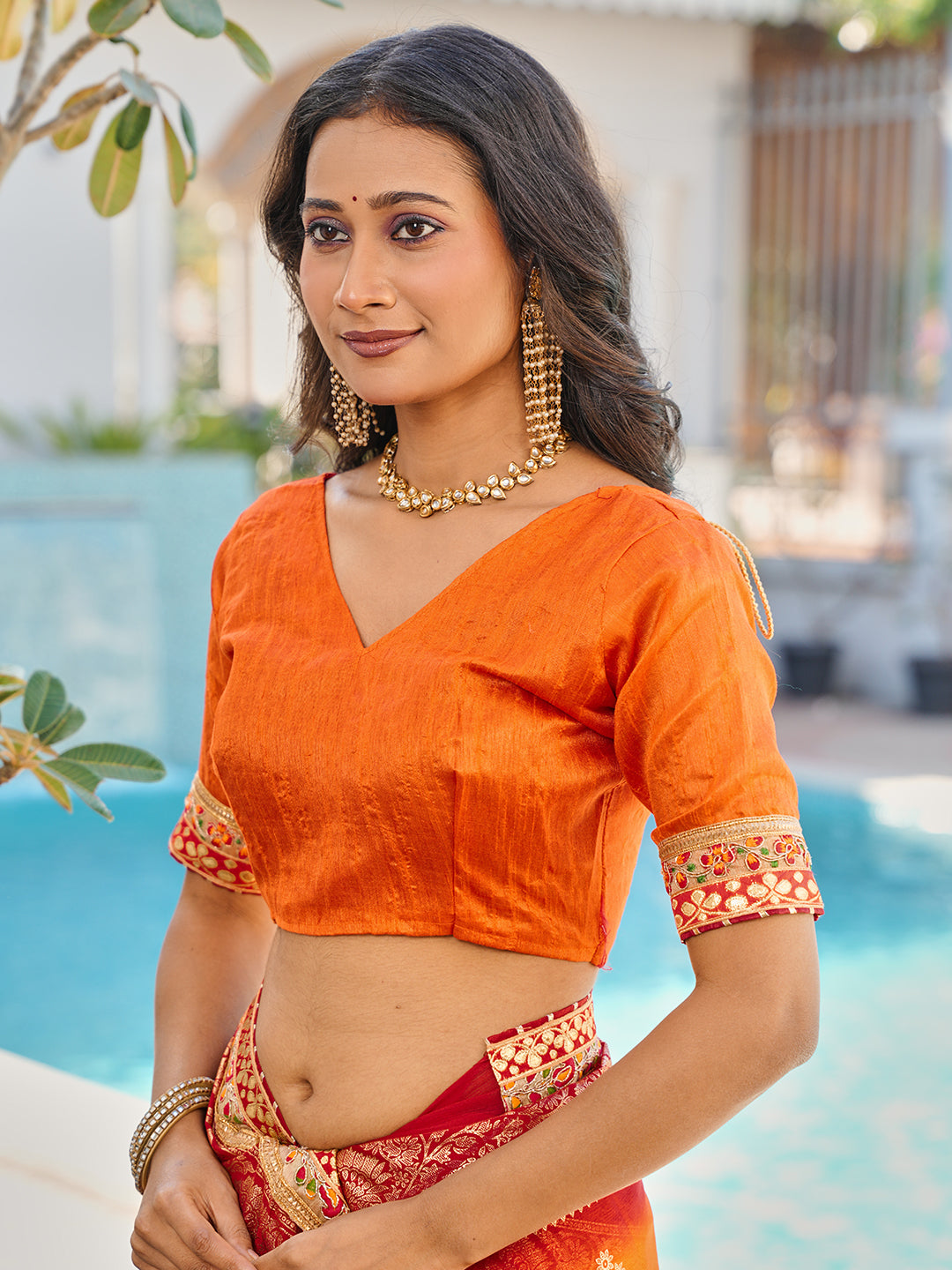 Women's Chiffon Bandhani Saree With Unstitched Blouse Piece