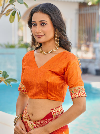 Women's Chiffon Bandhani Saree With Unstitched Blouse Piece