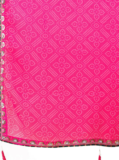 Women's Shimmer Bandhani Saree With Unstitched Blouse Piece