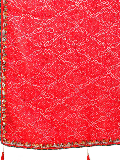 Women's Shimmer Bandhani Saree With Unstitched Blouse Piece