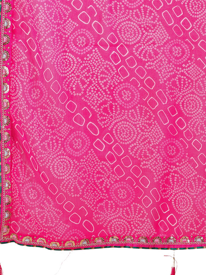 Women's Shimmer Bandhani Saree With Unstitched Blouse Piece