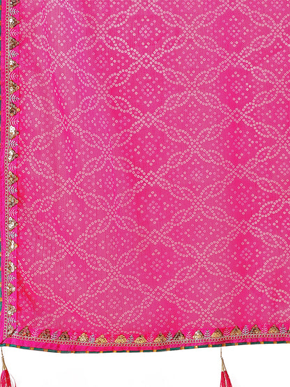 Women's Shimmer Bandhani Saree With Unstitched Blouse Piece