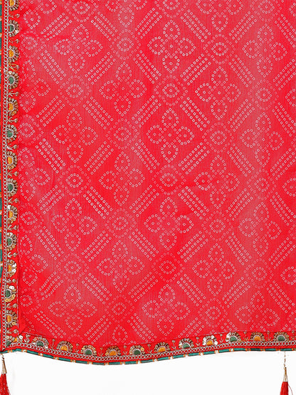 Women's Shimmer Bandhani Saree With Unstitched Blouse Piece