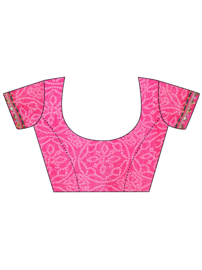 Women's Shimmer Bandhani Saree With Unstitched Blouse Piece