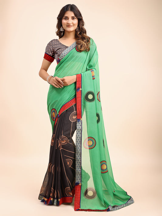 Women's Chiffon Daily Wear Saree With Unstitched Blouse Piece