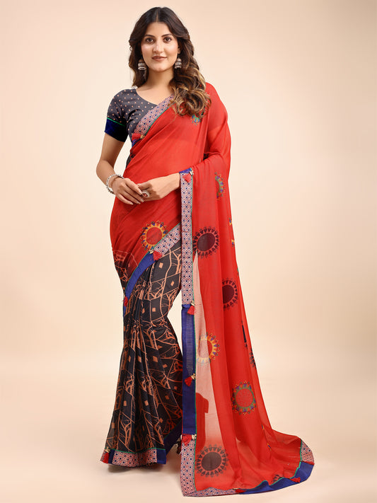 Women's Chiffon Daily Wear Saree With Unstitched Blouse Piece
