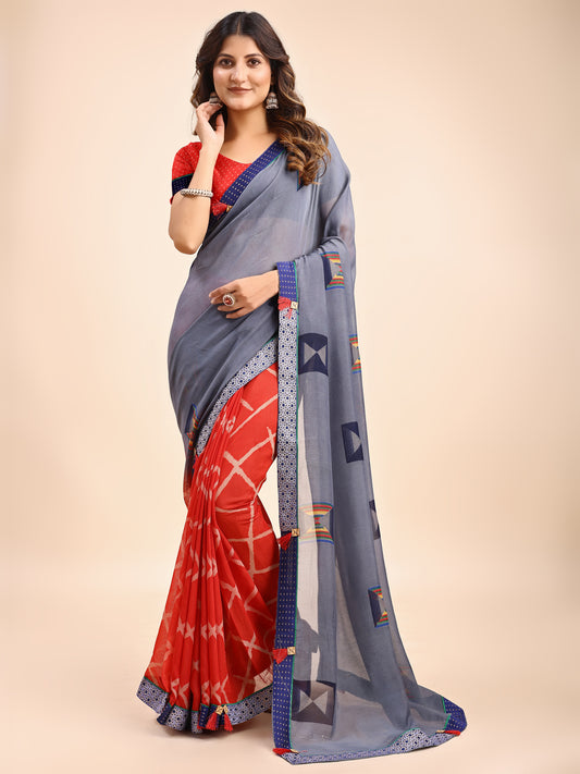 Women's Chiffon Daily Wear Saree With Unstitched Blouse Piece